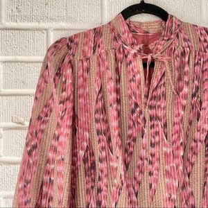 Vintage Pink Tie Neck Pleated Dress from 1970s